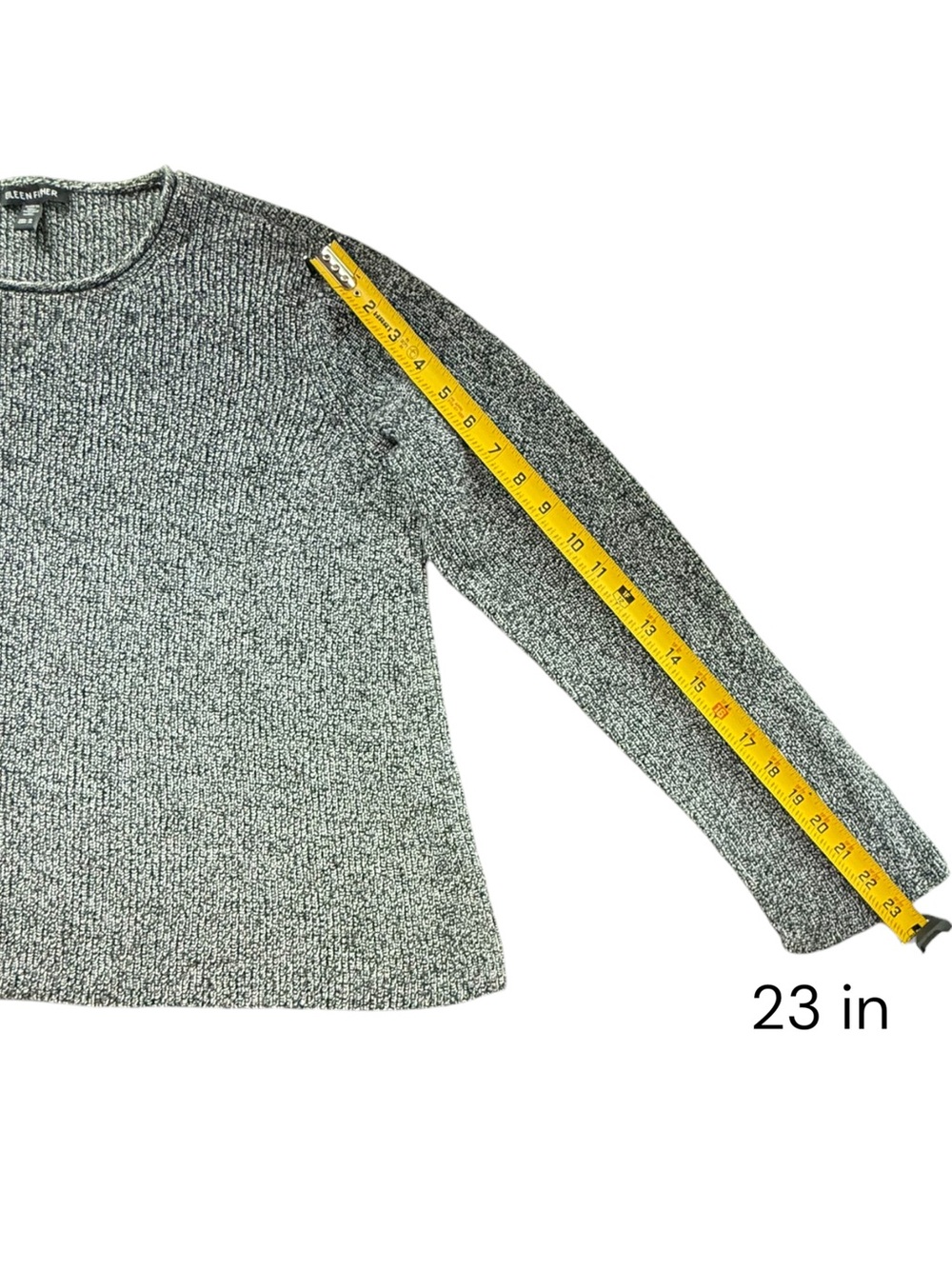 Eileen Fisher Women Black White Marled Knit Organic Cotton Crewneck Sweater M - Picture 6 of 8